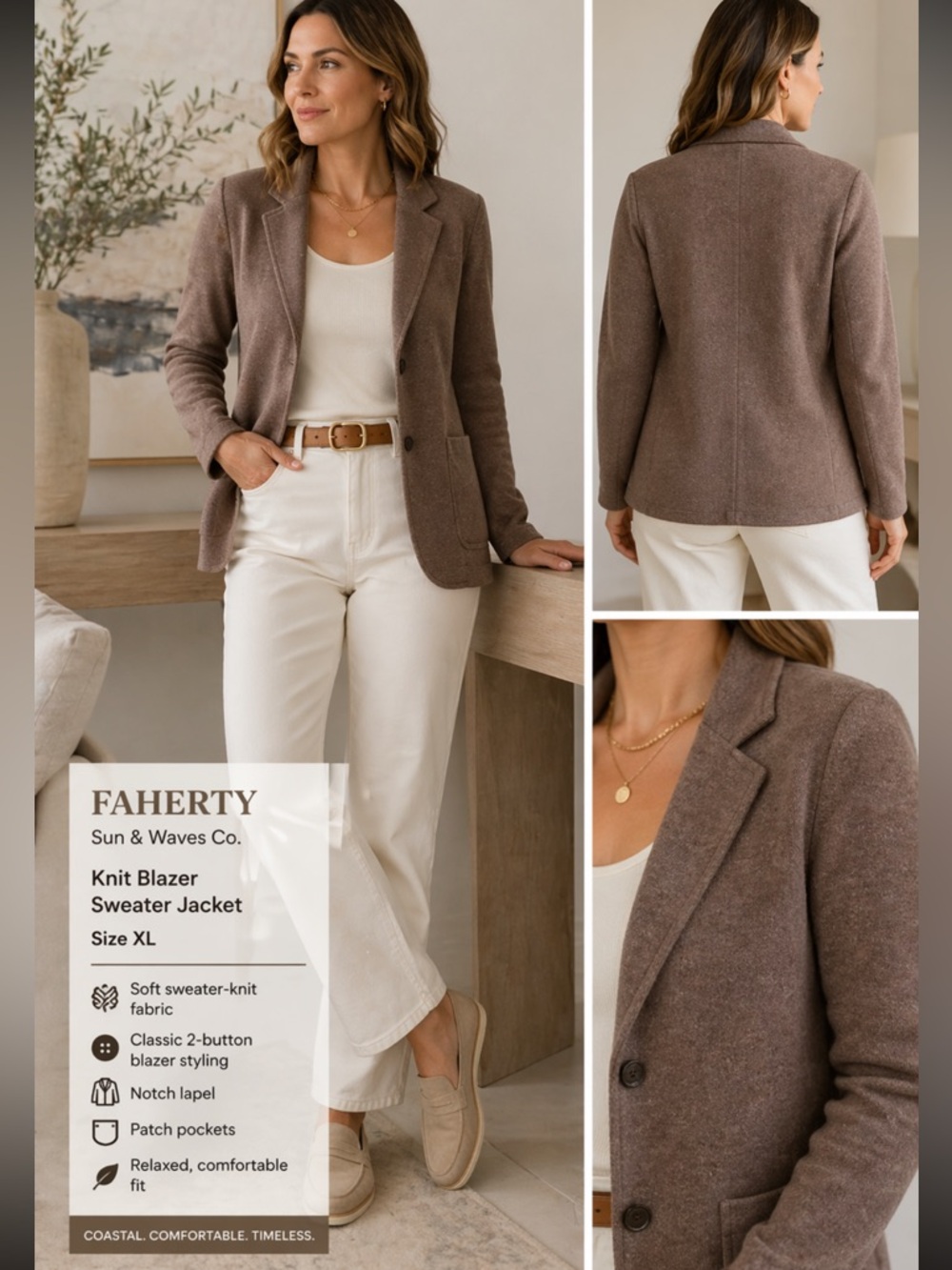 Faherty Sun & Waves Inlet Knit Sweater Blazer  Jacket Chocolate Brown XL🧡